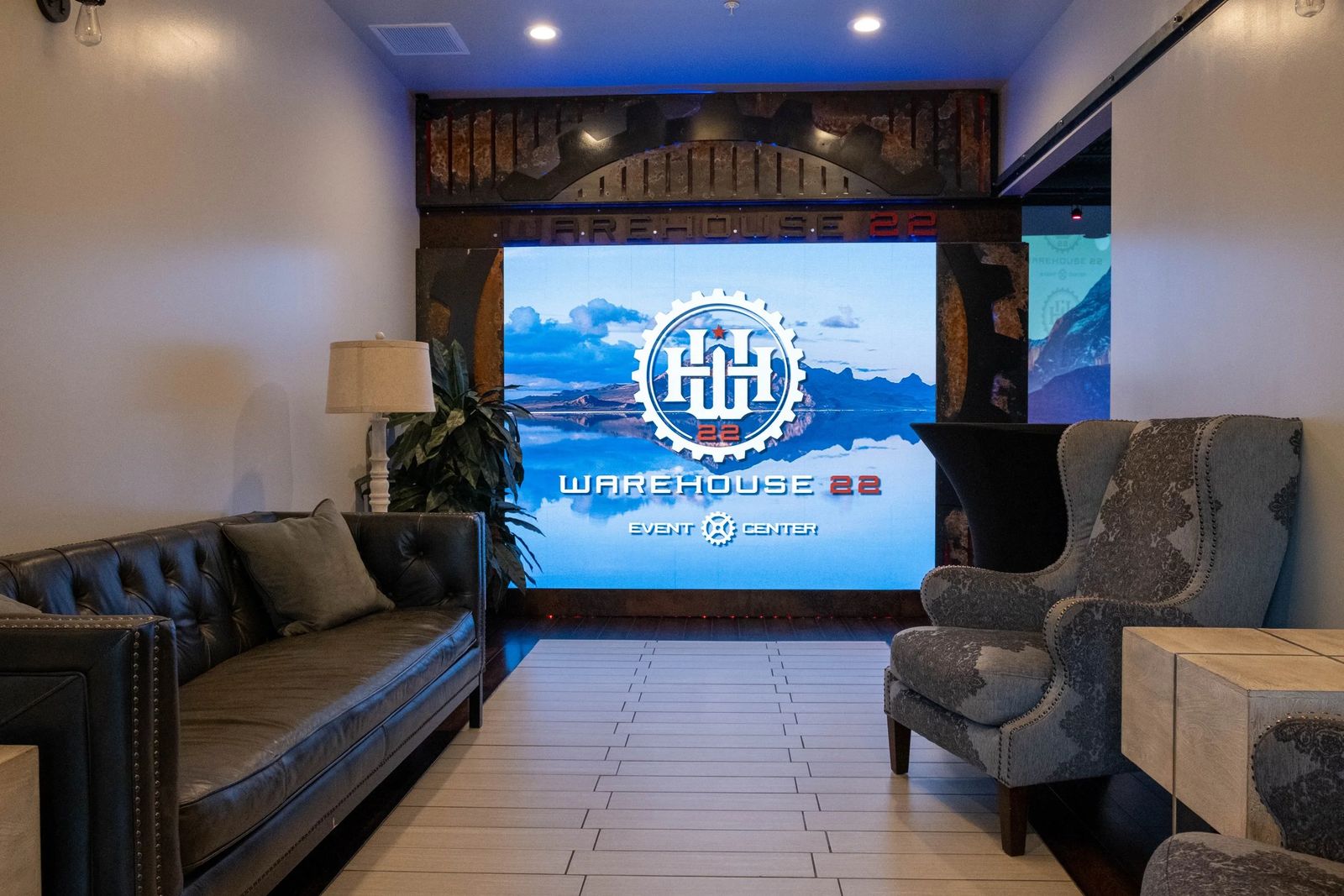 Warehouse 22 lounge with LED wall