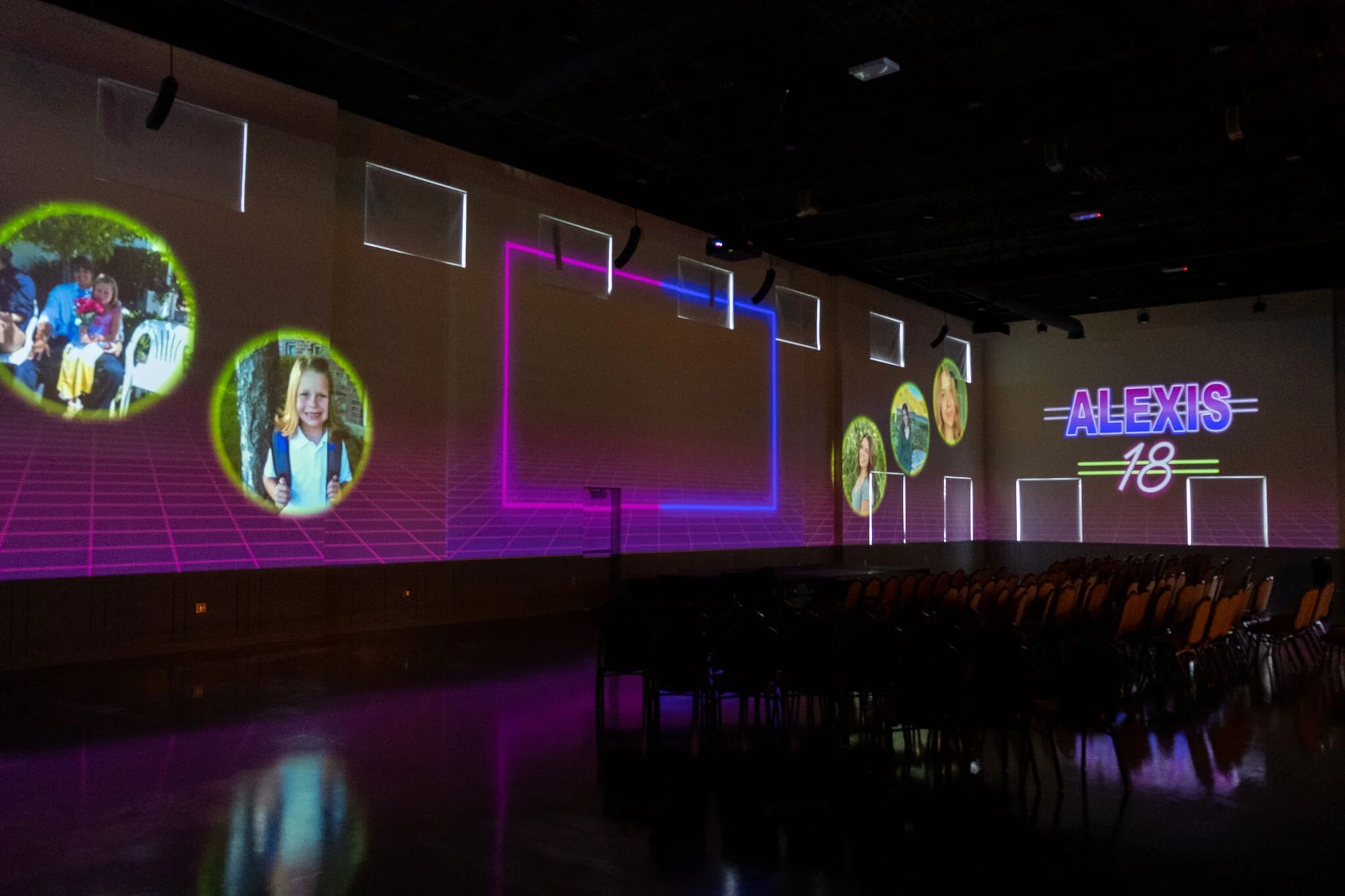 Guest photos projected on the Warehouse 22 wall